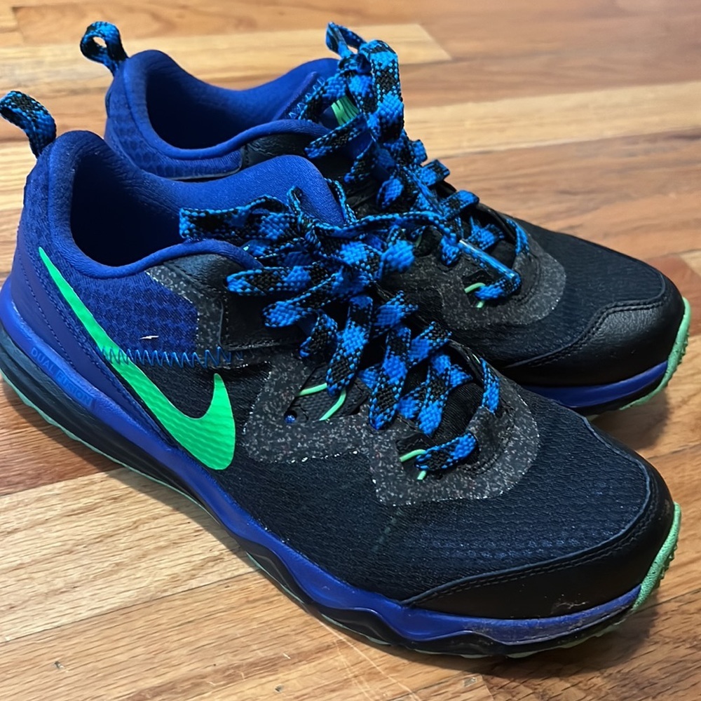 Nike Youth Sz 6Y Dual Fusion Trail Blue Green Black Running Shoes
